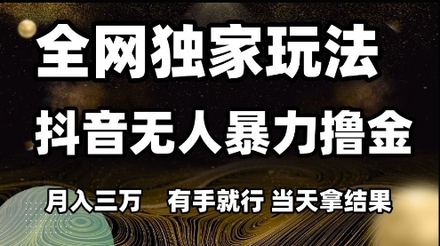 全网独家玩法抖音无人暴力撸金，月入3W，有手就行，当天拿结果【揭秘】-赚钱网