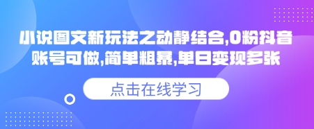 小说推文图文新玩法之动静结合，0粉抖音账号可做，简单粗暴，单日变现多张-赚钱网