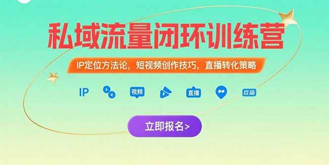 （15396期）私域流量闭环训练营：IP定位方法论，短视频创作技巧，直播转化策略-赚钱网