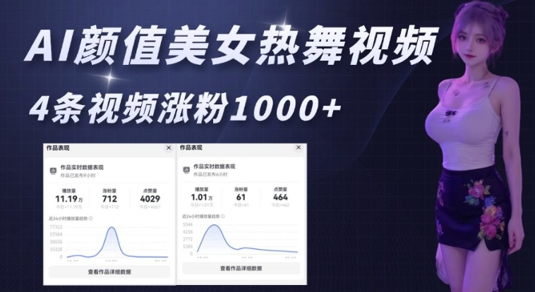 AI颜值美女热舞视频，4条视频涨粉1000+，实测6分钟一条-赚钱网