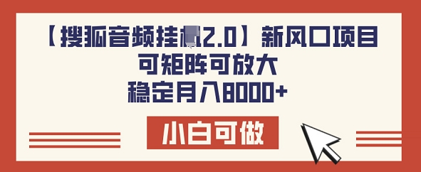 【搜狐音频挂JI2.0】新风口项目，可矩阵可放大，稳定月入8k-赚钱网