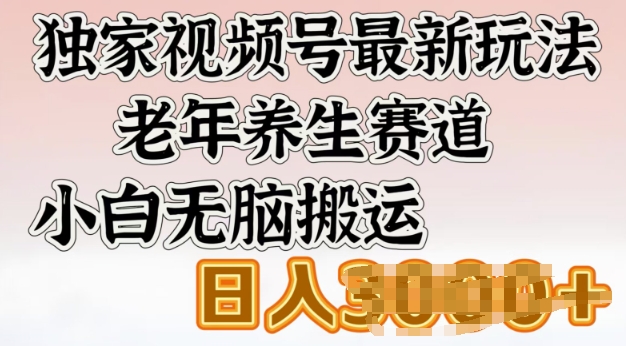 独家视频号最新玩法，老年养生赛道，小白无脑搬运，日入多张-赚钱网