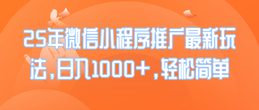 （14032期）25年微信小程序推广最新玩法，日入1000+，轻松简单-赚钱网