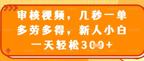 视频审核员，几秒一单，不限时间，不限地点，多做多得，新人小白一天轻松几张+【揭秘】-赚钱网