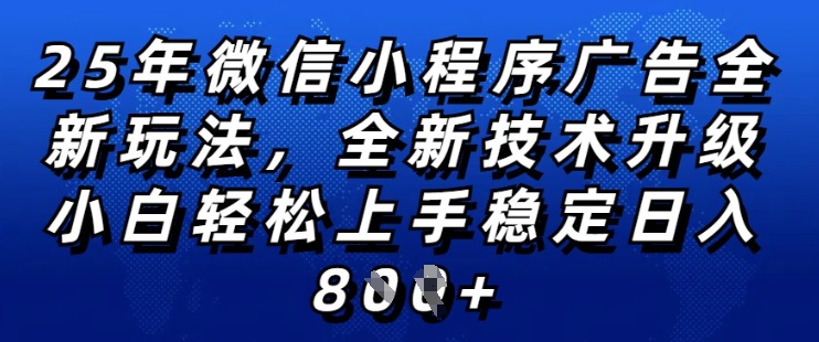 2025年微信小程序全新玩法纯小白易上手，稳定日入多张，技术全新升级，全网首发【揭秘】-赚钱网