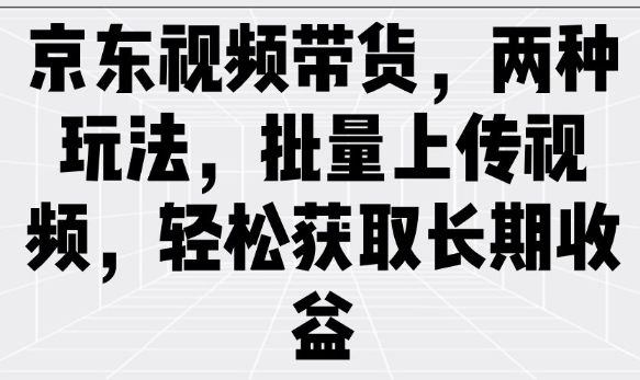 京东视频带货，两种玩法，批量上传视频，轻松获取长期收益-赚钱网