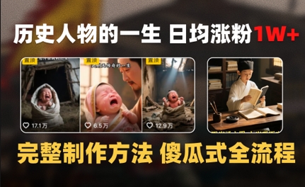 历史人物的一生 日均涨粉1W+，完整制作方法 傻瓜式全流程-赚钱网