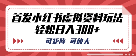 首发小红书虚拟资料玩法，可矩阵，可放大，轻松日入3张-赚钱网