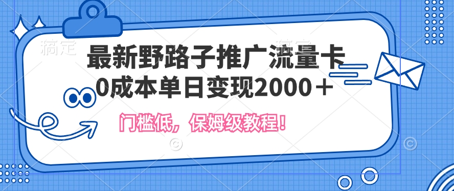 最新野路子推广流量卡，一张200-300，门槛低，0成本单日变现多张-赚钱网