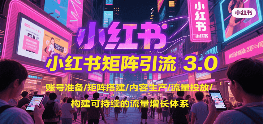 小红书矩阵引流3.0，账号准备/矩阵搭建/内容生产/流量投放/构建可持续的流量增长体系-赚钱网