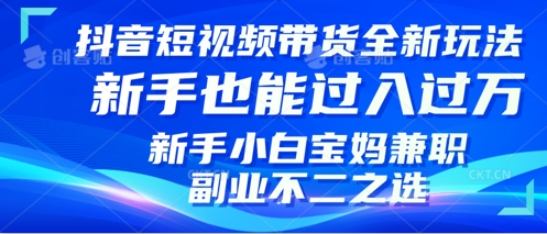 抖音短视频带货全新升级玩法，小白也能月入过W，适合新手宝妈兼职副业的不二之选!-赚钱网