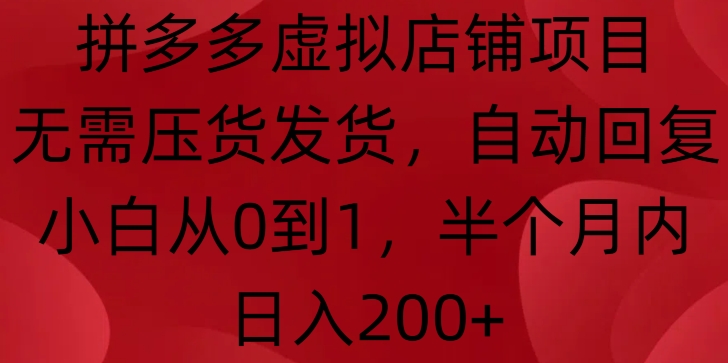 拼多多虚拟店铺项目，无需压货发货，自动回复，小白从0到1，半个月内日入200+【揭秘】-赚钱网