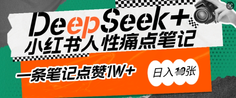 AI赋能小红书爆款秘籍：用DeepSeek轻松抓人性痛点，小白也能写出点赞破万的吸金笔记，日入多张-赚钱网
