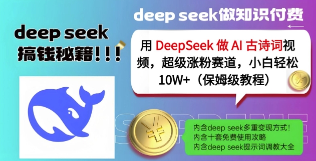 用DeepSeek做AI古诗词视频，超级涨粉赛道，小白轻松涨粉10W+(保姆级教程)-赚钱网