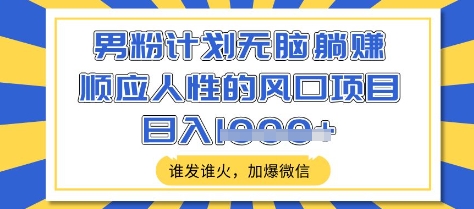 男粉计划无脑躺Z，顺应人性的风口项目，谁发谁火，加爆微信，日入多张【揭秘】-赚钱网