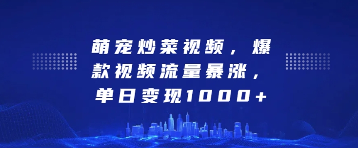 萌宠炒菜视频，爆款视频流量暴涨，单日变现1k-赚钱网