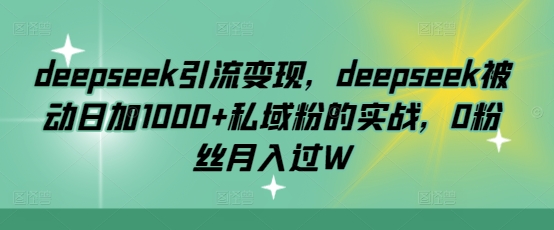 deepseek引流变现，deepseek被动日加1000+私域粉的实战，0粉丝月入过W-赚钱网