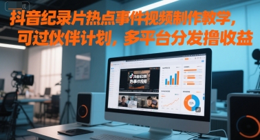 抖音纪录片热点事件视频制作教学，可过伙伴计划，多平台分发撸收益-赚钱网