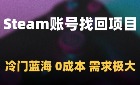 Steam账号找回项目，冷门蓝海，0成本，需求极大-赚钱网