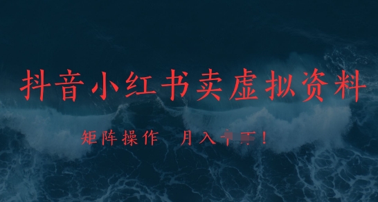 抖音小红书卖虚拟资料，市场需求一直存在，矩阵操作，月入1w+-赚钱网
