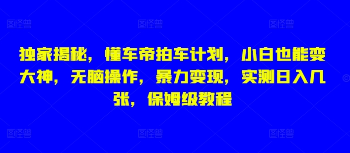 独家揭秘，懂车帝拍车计划，小白也能变大神，无脑操作，暴力变现，实测日入几张，保姆级教程-赚钱网
