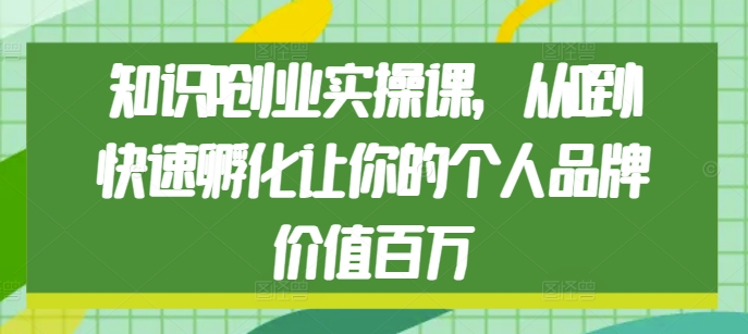 知识IP创业实操课，从0到1快速孵化让你的个人品牌价值百万-赚钱网
