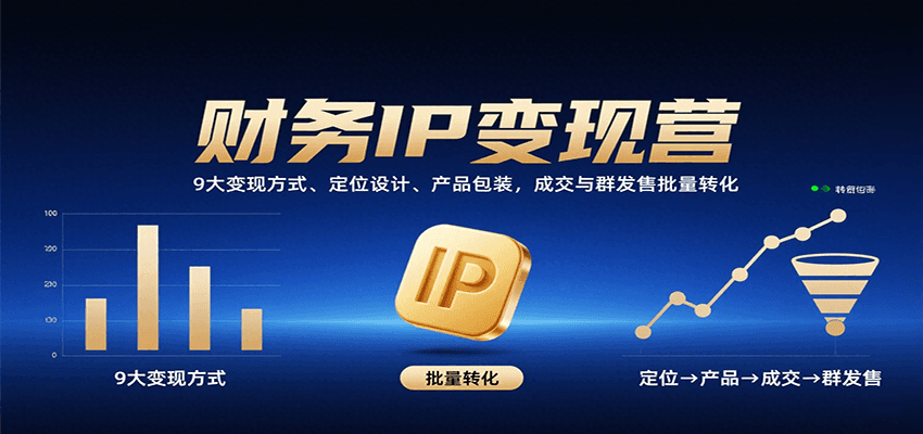 财务IP变现营：9大变现方式、定位设计、产品包装，成交与群发售批量转化-赚钱网