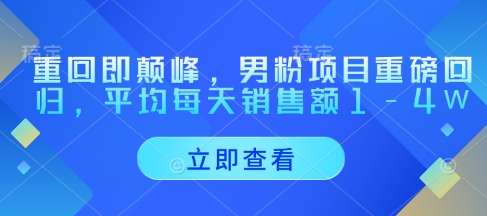 重回即颠峰，男粉项目重磅回归，平均每天销售额1-4W-赚钱网
