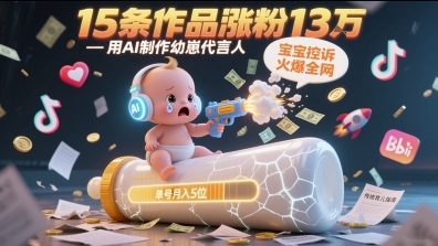 用AI制作幼崽代言人，宝宝的控诉火爆全网，15条作品涨粉13W，单号月入5位数实操教程-赚钱网