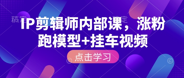 IP剪辑师内部课，涨粉跑模型+挂车视频-赚钱网