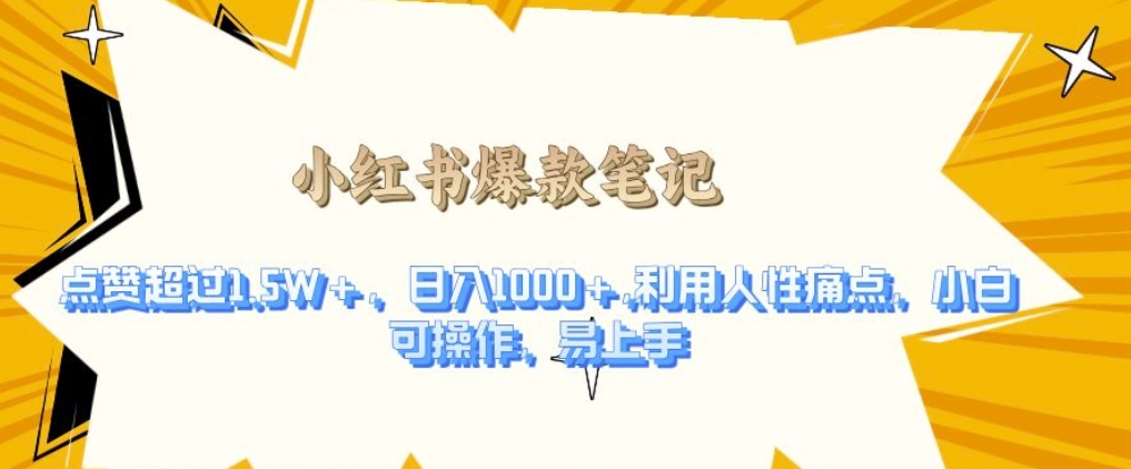 利用人性的痛点，打造爆款笔记，获得点赞超过1.5W+，日入1k【揭秘】-赚钱网