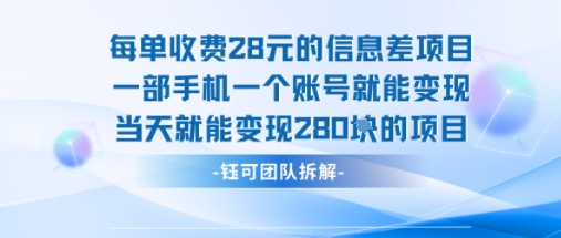 每单收费28米的项目单日能变现280左右 一部手机一个账号就能变现-赚钱网