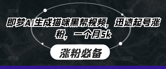 即梦AI生成猫咪黑帮视频，迅速起号涨粉，一个月5k-赚钱网