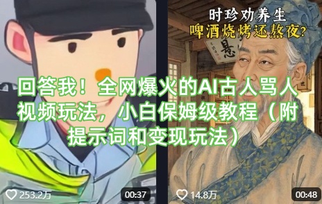 回答我！全网爆火的AI古人骂人视频玩法，小白保姆级教程（附提示词和变现玩法）-赚钱网