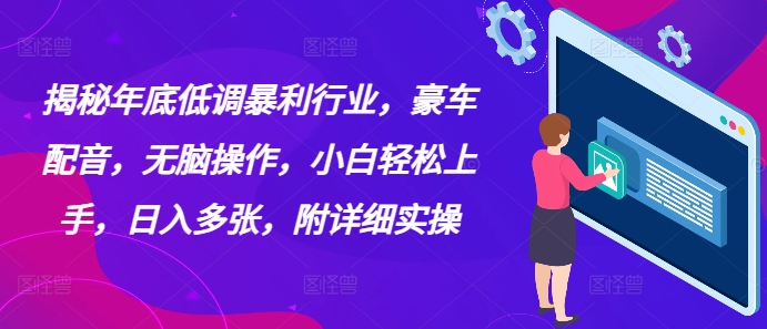 揭秘年底低调暴利行业，豪车配音，无脑操作，小白轻松上手，日入多张，附详细实操-赚钱网