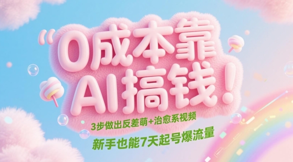 0成本靠AI搞钱！3步做出反差萌+治愈系视频，新手也能7天起号爆流量-赚钱网