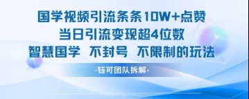 国学视频引流条条10W+点赞当日引流变现超4位数-赚钱网