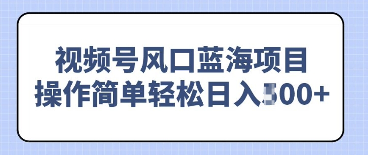 视频号风口蓝海项目，中老年人的流量密码，操作简单轻松日入多张-赚钱网