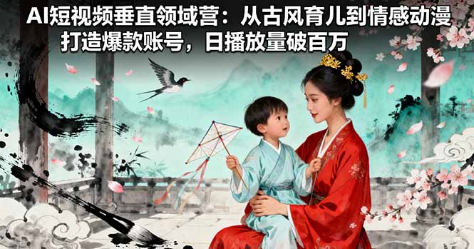 AI短视频垂直领域营：从古风育儿到情感动漫，打造爆款账号,日播放量破百万-赚钱网