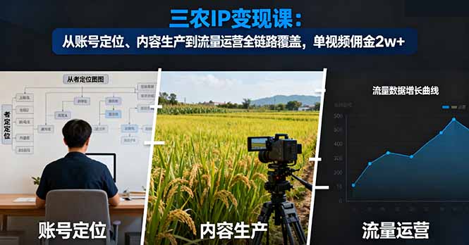 三农IP变现课：从账号定位、内容生产到流量运营全链路覆盖，单视频佣金2w+-赚钱网