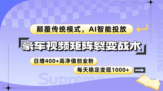 （14903期）豪车视频矩阵裂变战术，颠覆传统模式，AI智能投放，日增400+高净值创业…-赚钱网