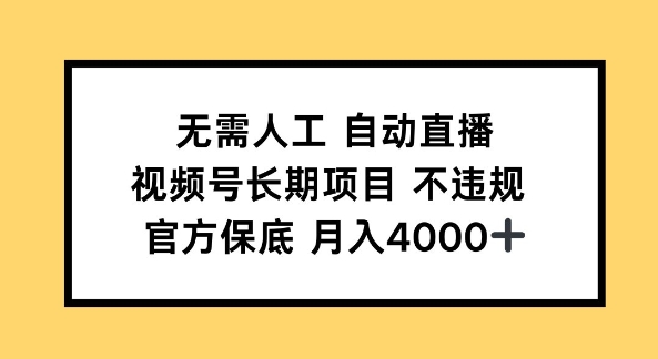 无需人工自动直播，视频号长期项目 不违规，官方保底月入4k左右-赚钱网