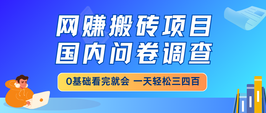 （14578期）网赚搬砖项目，国内问卷调查，0基础看完就会 一天轻松三四百，靠谱副业…-赚钱网