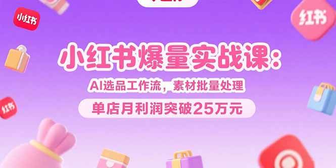 （15462期）小红书爆量实战课：AI选品工作流，素材批量处理，单店月利润突破25万元-赚钱网