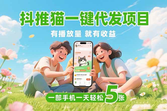 （15476期）抖推猫一键代发项目，0粉丝 不用实名 有播放量就有收益，一部手机一天五张-赚钱网