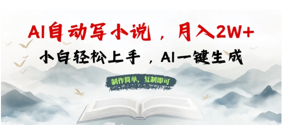 AI自动写小说，制作简单，复制即可，月入过W+，小白轻松上手，AI一键生成-赚钱网