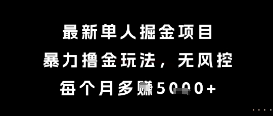 最新单人掘金项目，暴力撸金玩法，无风控，每个月多挣5k+【揭秘】-赚钱网