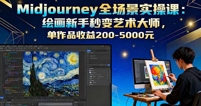 Midjourney全场景实操课：绘画新手秒变艺术大师，单作品收益200-5000元-赚钱网