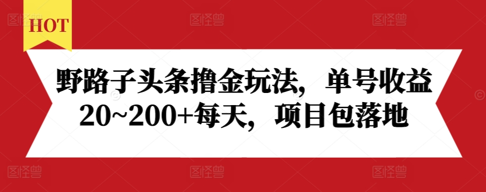 野路子头条撸金玩法，单号收益20~200+每天，项目包落地-赚钱网