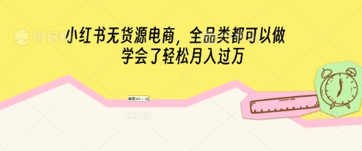 小红书无货源电商，全品类都可以做，学会了轻松月入过W-赚钱网